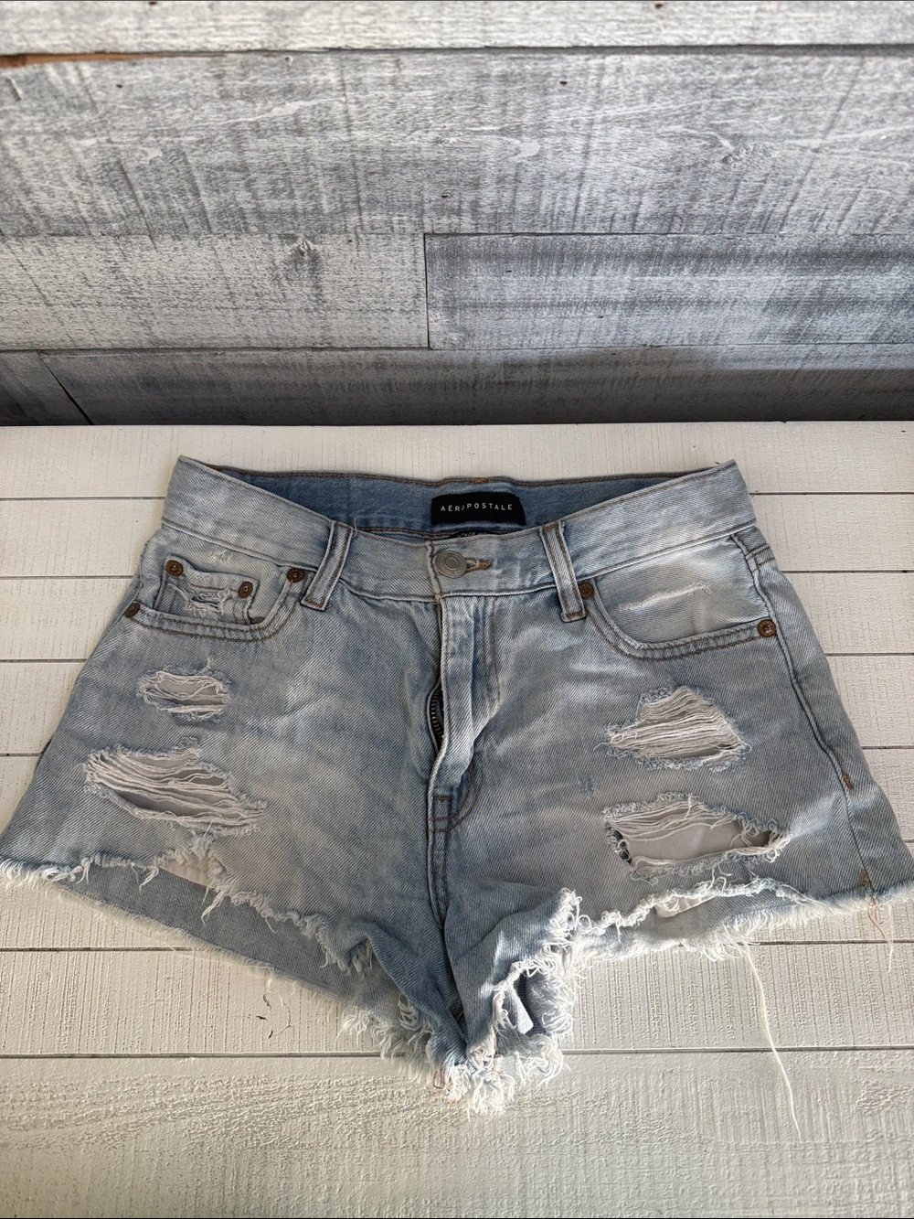 Aeropostale Light Wash Distressed Denim Cutoff Shorts